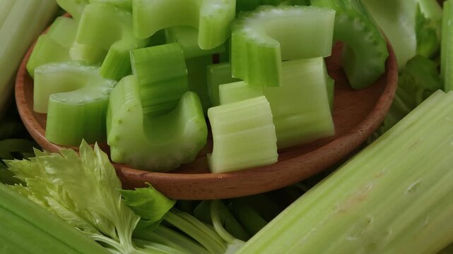 Fresh celery in a basket	