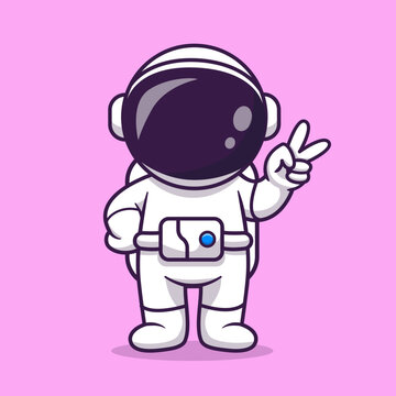 Cute Astronaut with Peace Hand Cartoon 