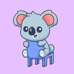 Fototapeta premium Cute Koala Sitting on Chair Cartoon