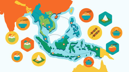 Fototapeta premium Southeast Asian Cuisine and Culinary Delights Map Illustration