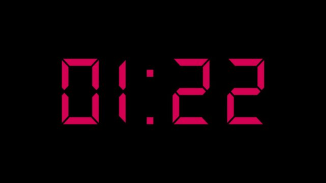 Digital countdown timer animation from 1 minutes to 30 seconds with transparent background, Digital countdown timer from 1 minutes  to 30 seconds, Countdown video