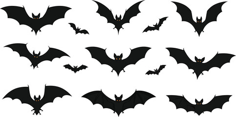 Fototapeta premium Collection of black bat silhouettes