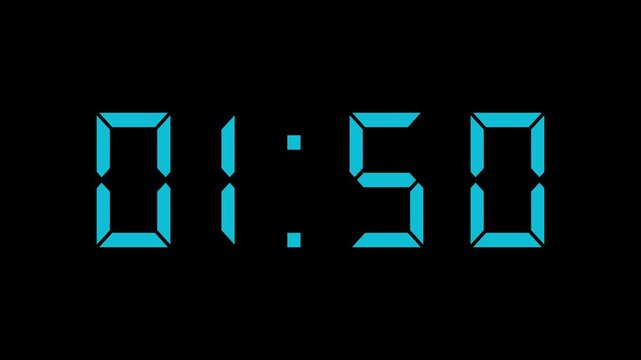 2 Minute countdown animation on black background. 2 minute timer on stopwatch
