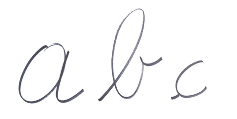 the letters a, b and c written in cursive with a black marker © Sergio Delle Vedove