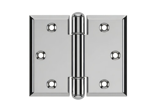 High-quality silver metal door hinge with screws isolated on transparent background