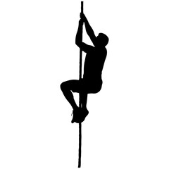 Silhouette of a person climbing a pole, strong effort, vector illustration