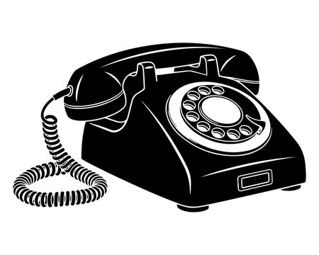 Vintage black rotary dial telephone illustration isolated on transparent background

