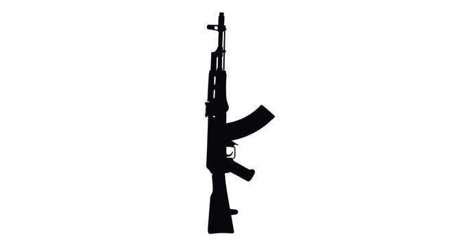 Black ak 47 rifle isolated on white background striking silhouette