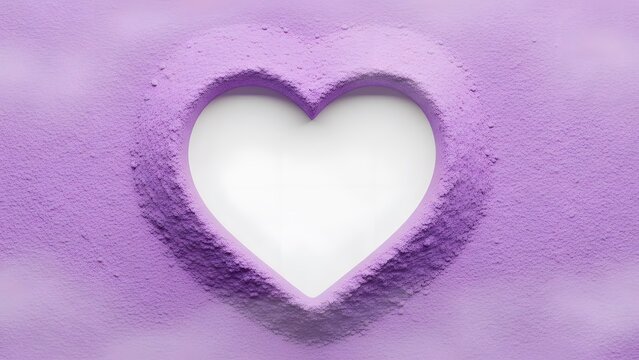 A heart shaped cutout on a purple background with a white interior