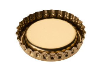 Golden bottle cap with ridged edges and shiny surface isolated on transparent background