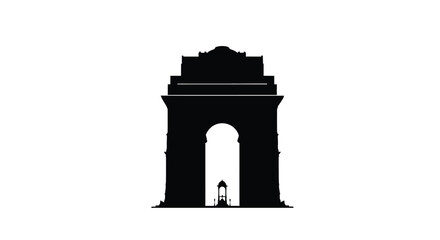 India gate a striking black silhouette against a white background © MD RIPON