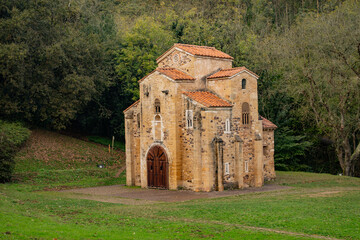 Obraz premium Exterior of San Miguel de Lillo church, UNESCO Pre-Romanesque architecture in Oviedo, Asturias, Spain, 33MP