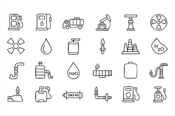 Oil Gas Extraction and Energy Infrastructure Minimal Outline Icon Set