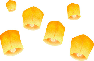 Watercolor Floating Paper lanterns, Loy Krathong Festival © Chawal
