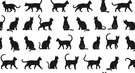 Black cat silhouette grid illustration, feline animal pattern artwork, domestic pet design concept, wildlife taxonomy study, artistic visual challenge decoration © Razia
