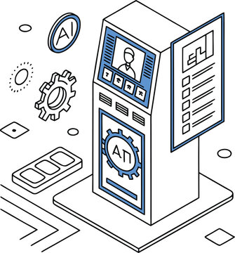 Vector illustration of AI vending machine with gear icons