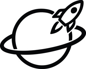 Rocket ship launching into outer space orbiting planet with rings exploring universe © Md Bishal