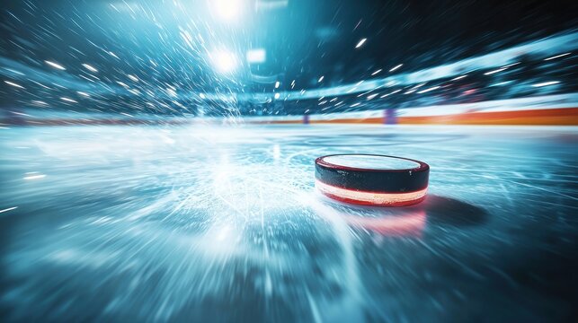 Hockey puck on ice rink