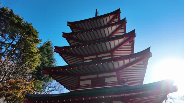 Autumn View of Mount Fuji from Chureito Pagoda at Arakurayama Sengen Park,