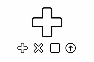 Fototapeta premium Plus icon set, add symbol, cross, check, delete, upload button on white background