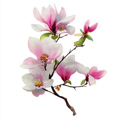 Obraz premium A stunning illustration of pink magnolia flowers in full bloom, showcasing their delicate petals and vibrant colors.
