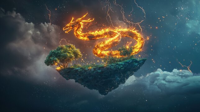 Floating fiery dragon island