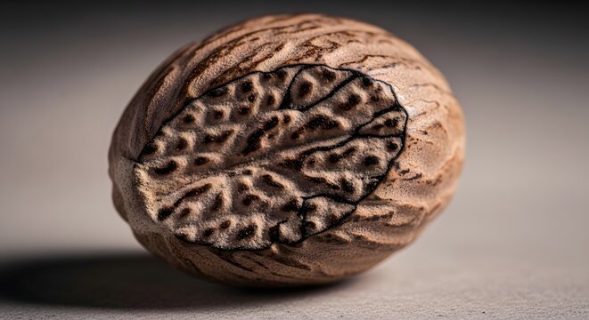 Walnut Shell - Detailed Nut Texture, Natural Brown Tones, Studio Lighting, AI Generated