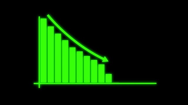 Animated business graph chart icon with a decreasing trend on a black background