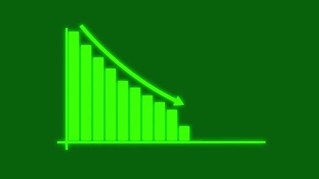 Animated business graph chart icon with a decreasing trend on a black background
