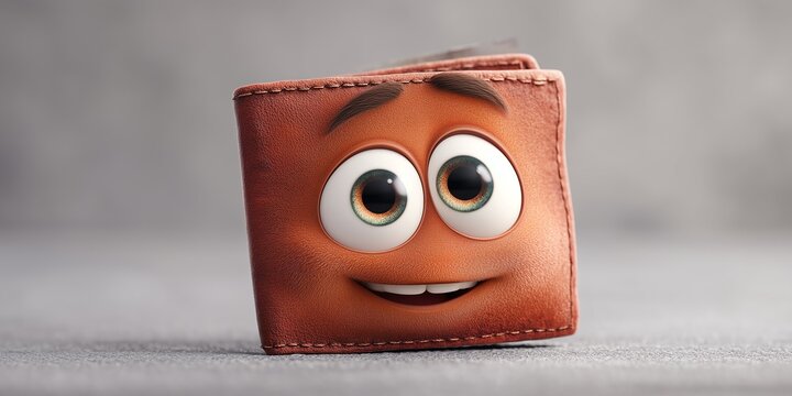 Friendly three dimensional animated wallet concept showing profit remaining after all business costs disappear