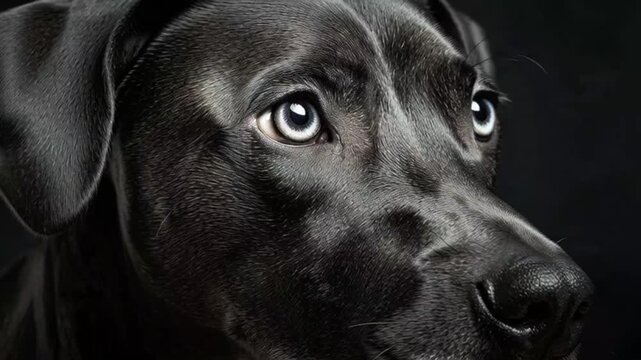 Close Up of Black Dog Face.