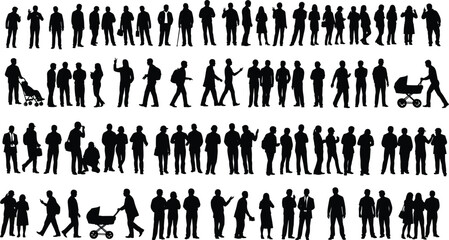 Naklejka premium People silhouettes collection, walking, standing and business crowd set, vector illustration