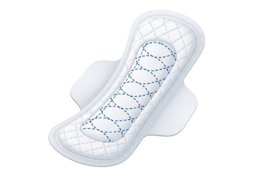Sanitary pad with blue lines and dots on its surface isolated on transparent background