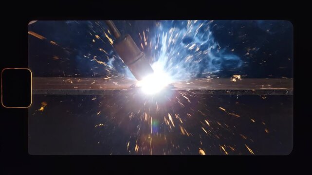 Dazzling sparks flying from bright welding arc