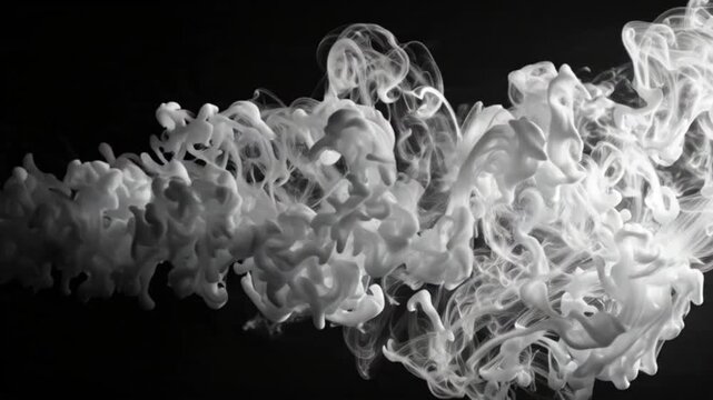 White Smoke Clouds on Black Background.