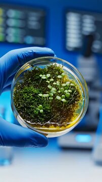 Exploring Microbial Life: A Scientist Observes Growth in a Petri Dish While Conducting Research with Advanced Microscopy for Biological Discoveries