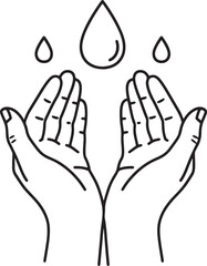 Obraz premium Hands cupped under falling water drops also transparent background cupped hands black and white line minimalist
