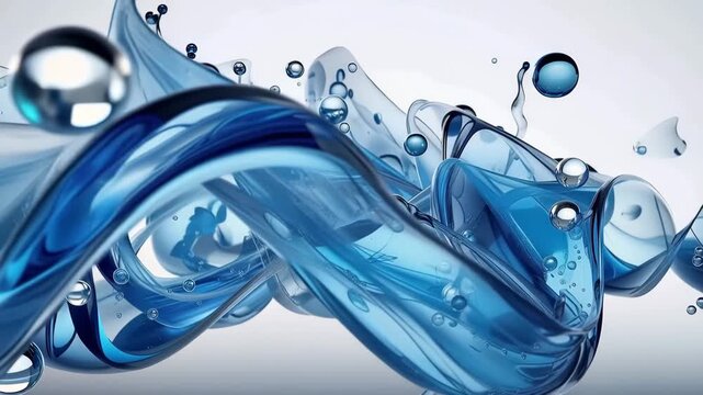 This short display shows close-up views of water moving with waves and bubbles in a bright studio. Each frame highlights different patterns and light reflections.