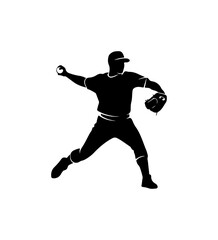 Naklejka premium Black silhouette of a baseball player throwing a ball vector