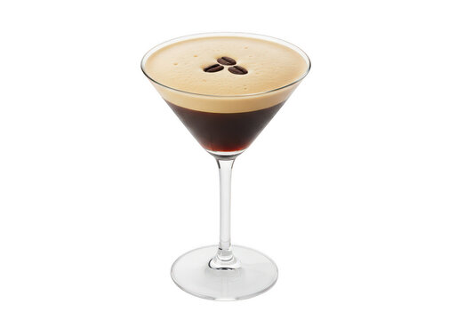 Espresso martini cocktail in a martini glass isolated on transparent background