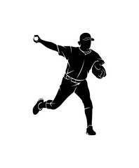 Naklejka premium Black silhouette of a baseball player throwing a ball vector