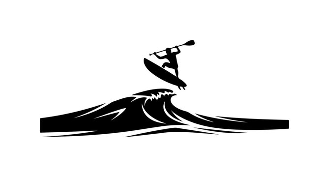 Vector wakeboarder icon, black silhouette on white background