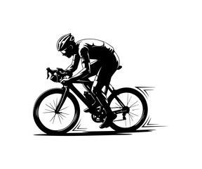 Naklejka premium Vector illustration of a cyclist in motion, black silhouette on white background