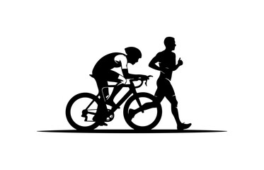 Fototapeta premium Vector silhouette of cyclist and runner in motion