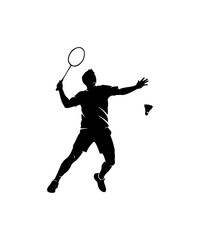 Vector silhouette of man playing badminton