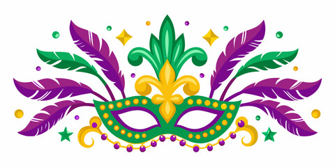 Colorful mardi gras mask with feathers beads and celebratory confetti © Tithi