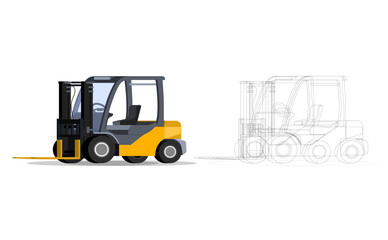 Fototapeta premium Vector illustration of forklift and line blueprint
