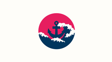 Nautical Anchor with Ocean Waves Icon. Marine Stability Symbol. Flat Vector Graphic Design Element for Travel or Security.