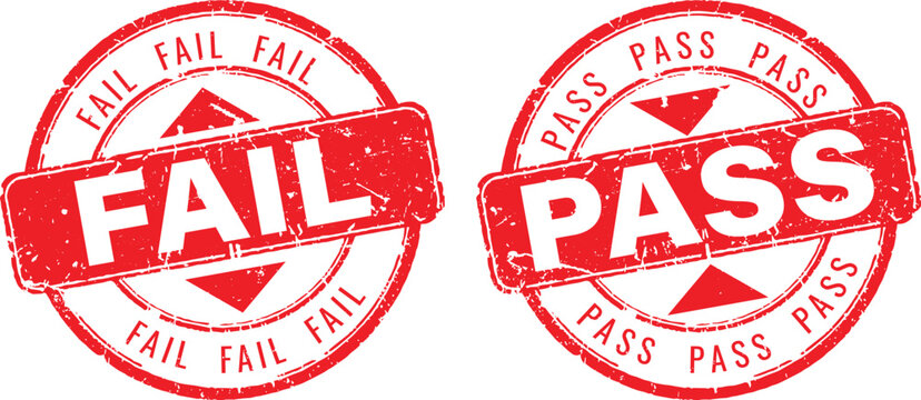 Fail and pass red rubber stamp set with grunge texture for exam and quality control