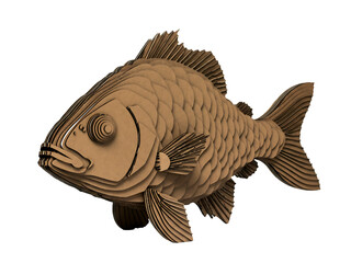 Obraz premium Three dimensional paper fish sculpture with layered details against a transparent background